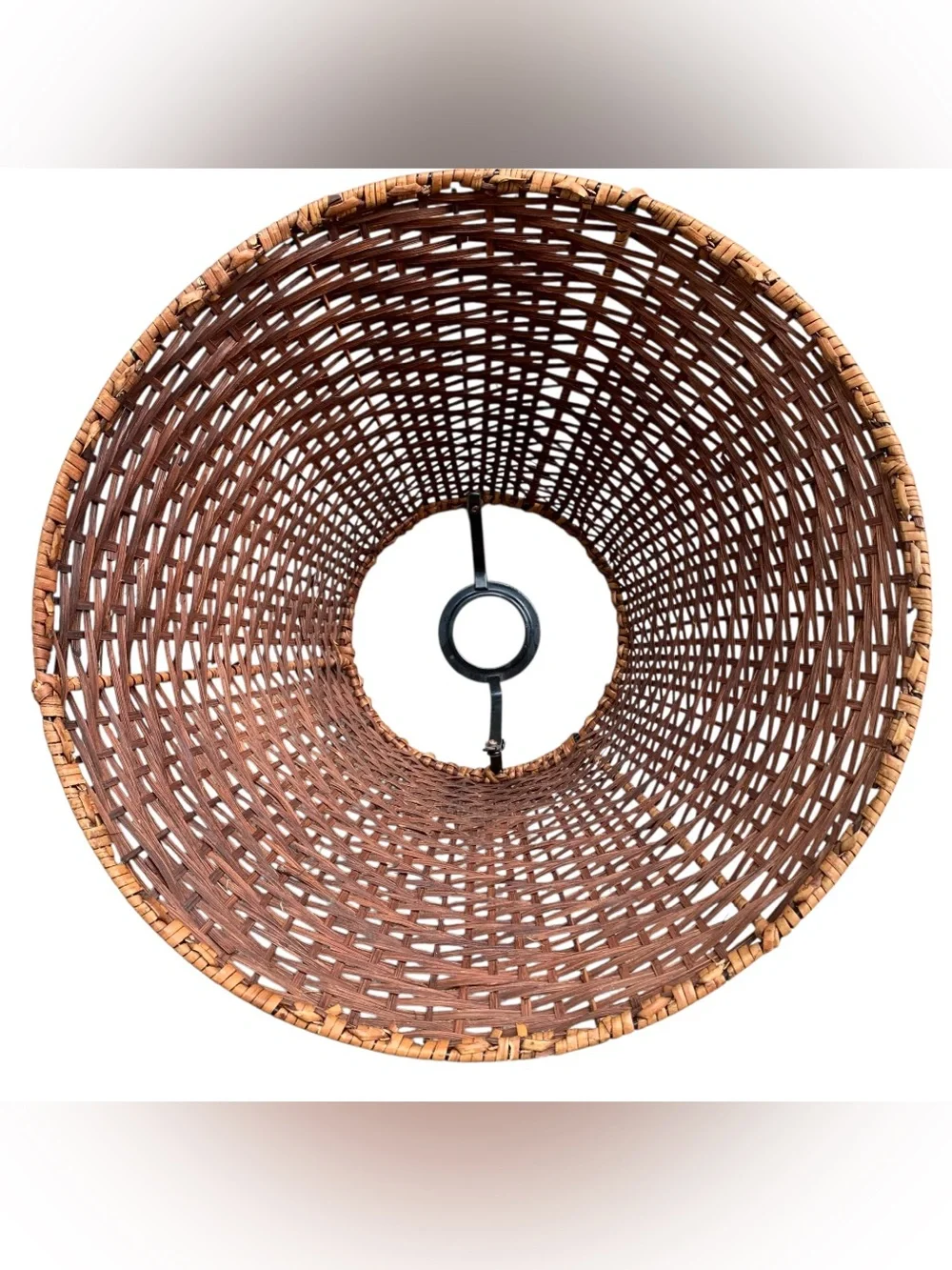 Vintage Rattan Lamp Shade Bamboo Boho Beach Adjustable Brown Bell 8”T - 14”x6.5”